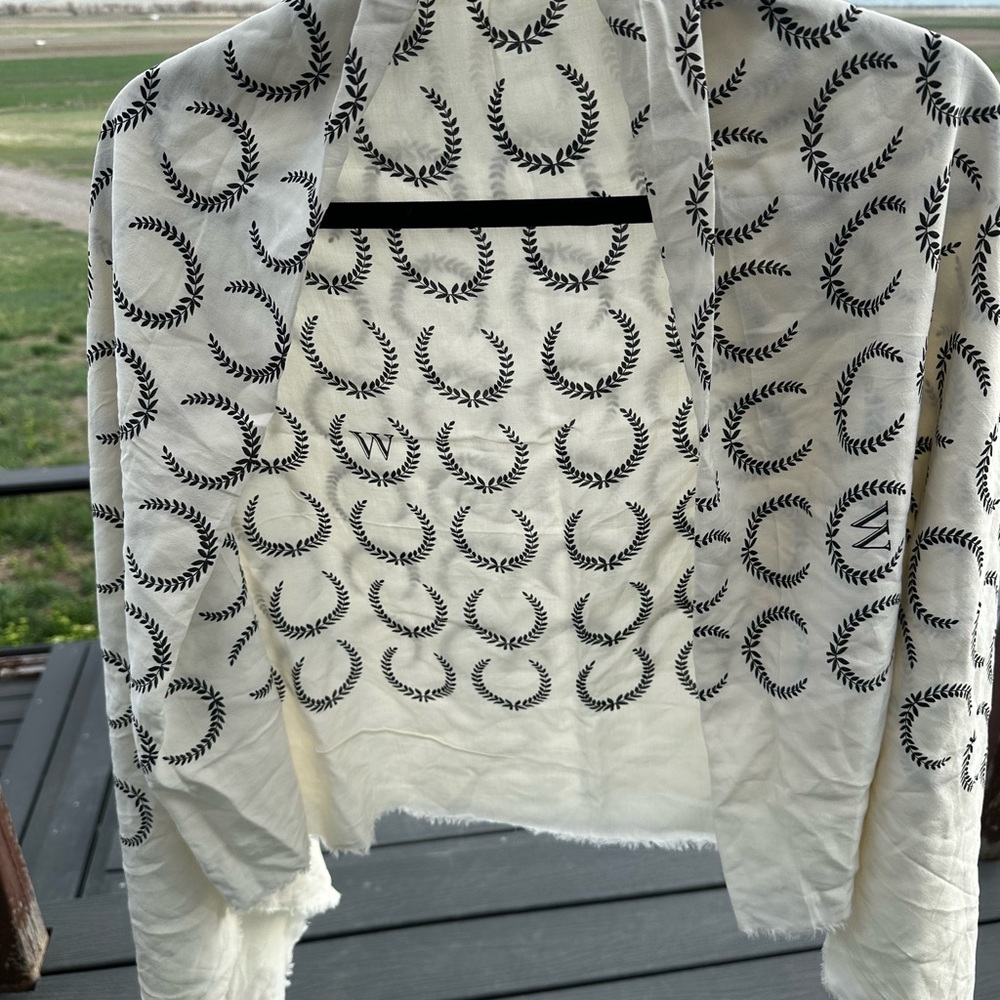 Wildfox Laurel Garden Wrap Scarf Cream Large Size Frayed Edges